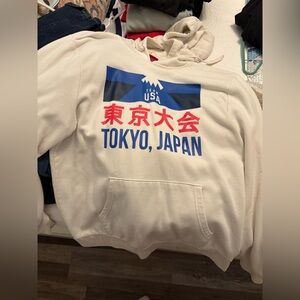 Team Apparel White Hoodie with Blue and Red Graphics